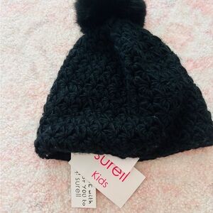 Surell Black Knit Beanie with Pom Pom